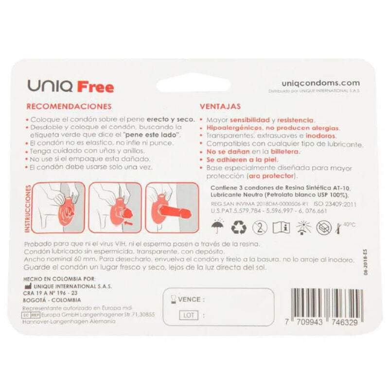 UNIQ - FREE PRESERVATIVOS CON ARO PROTECTOR SIN LATEX 3 UNIDADES