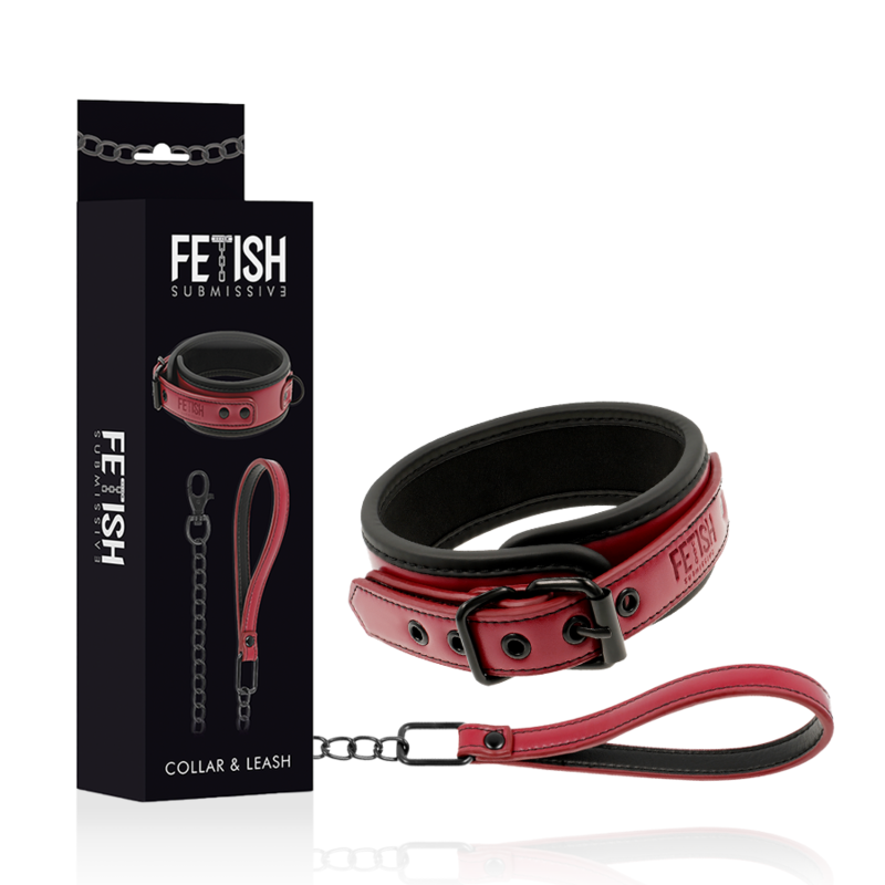 FETISH SUBMISSIVE DARK ROOM - COLLAR CON CADENA CON FORRO DE NEOPRENO