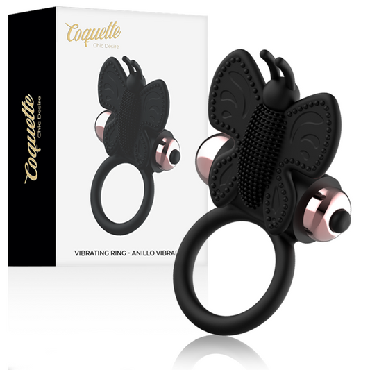 COQUETTE TOYS - COCK RING BUTTERFLY ANILLO VIBRADOR NEGRO / GOLD