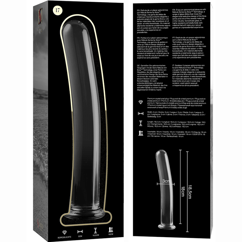 NEBULA SERIES BY IBIZA - MODELO 17 DILDO CRISTAL BOROSILICATO TRANSPARENTE 18.5 CM -O- 3 CM