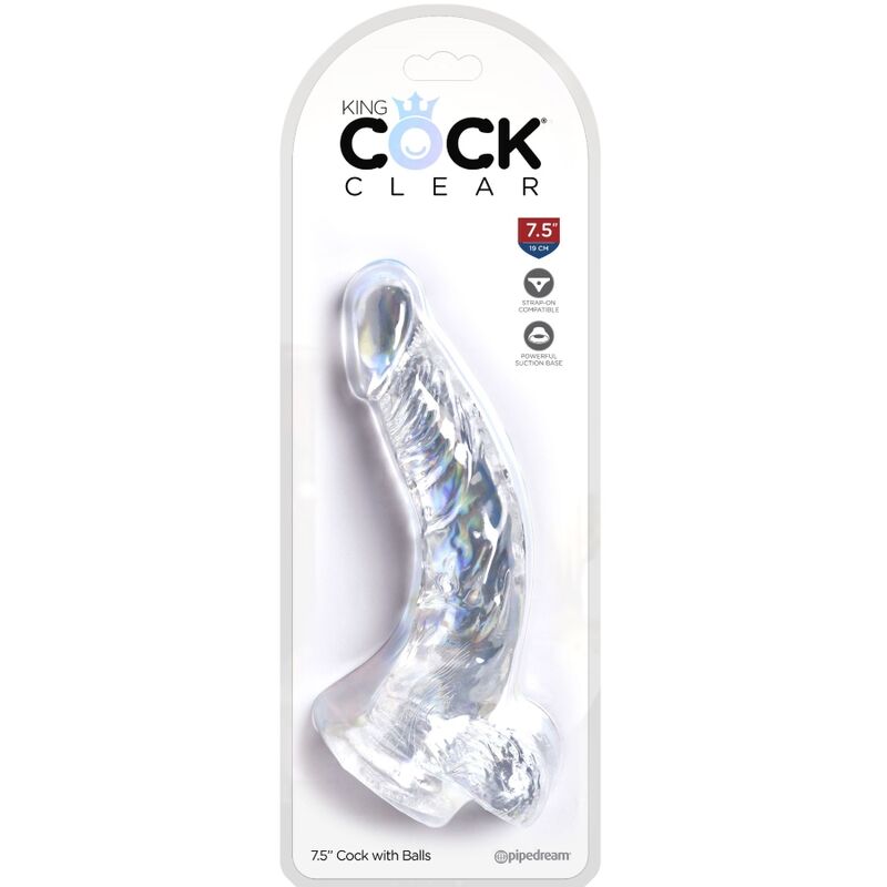 KING COCK - CLEAR PENE REALISTICO CURVADO CON TESTICULOS 16.5 CM TRANSPARENTE