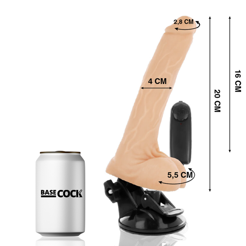 BASECOCK - VIBRADOR REALISTICO CONTROL REMOTO NATURAL CON TESTICULOS 20 CM -O- 4 CM